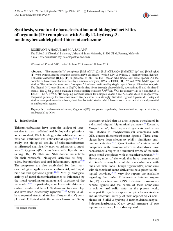 (PDF) Synthesis, structural characterization and biological activity of ...