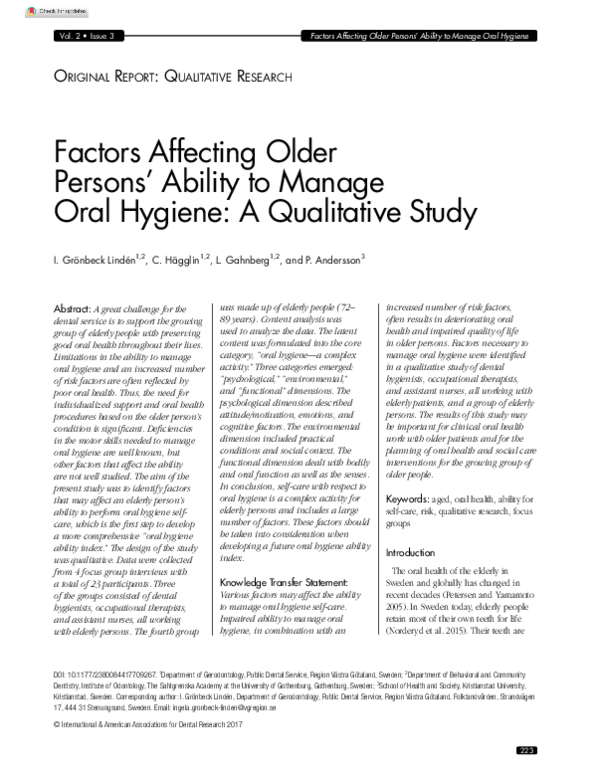 (PDF) Factors Affecting Older Persons’ Ability to Manage Oral Hygiene