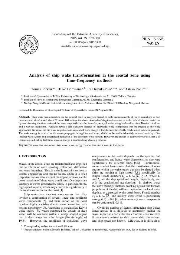 (PDF) Analysis of ship wake transformation in the coastal zone using ...