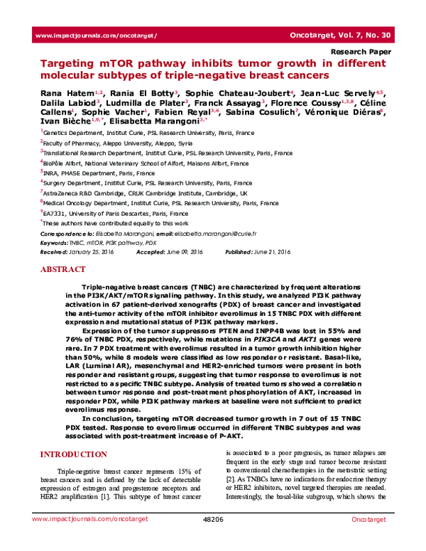 (PDF) Targeting mTOR pathway inhibits tumor growth in different ...