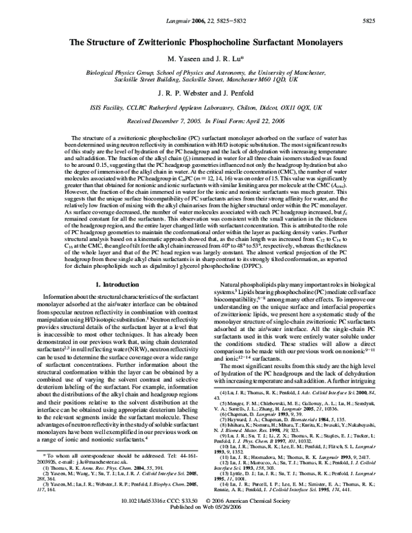 (PDF) The Structure of Zwitterionic Phosphocholine Surfactant Monolayers