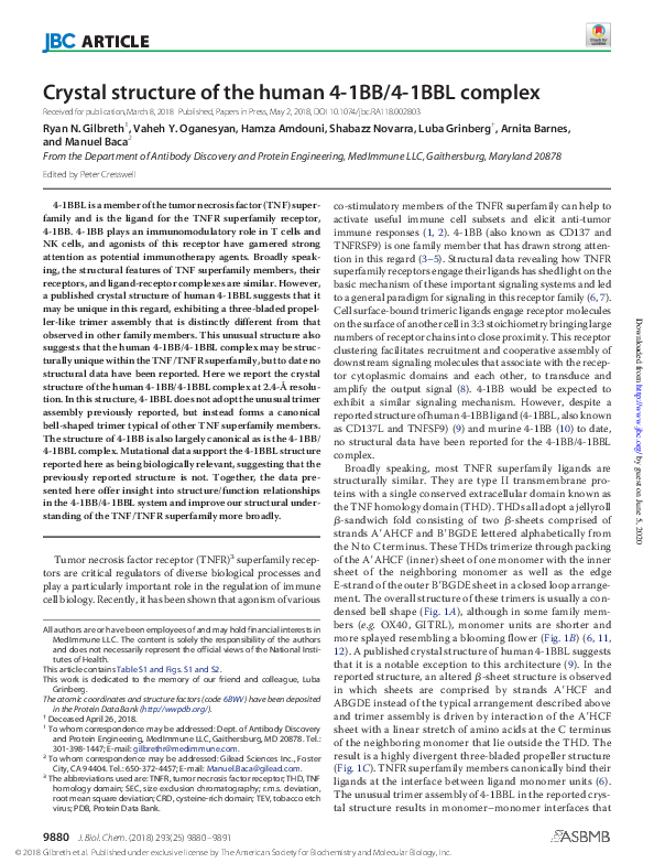 (PDF) Crystal structure of the human 4-1BB/4-1BBL complex
