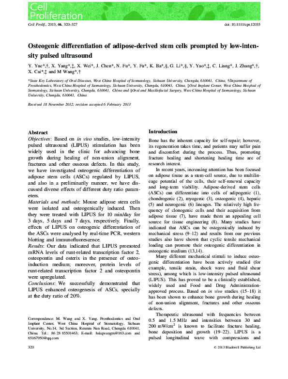 (PDF) Osteogenic differentiation of adipose‐derived stem cells prompted ...