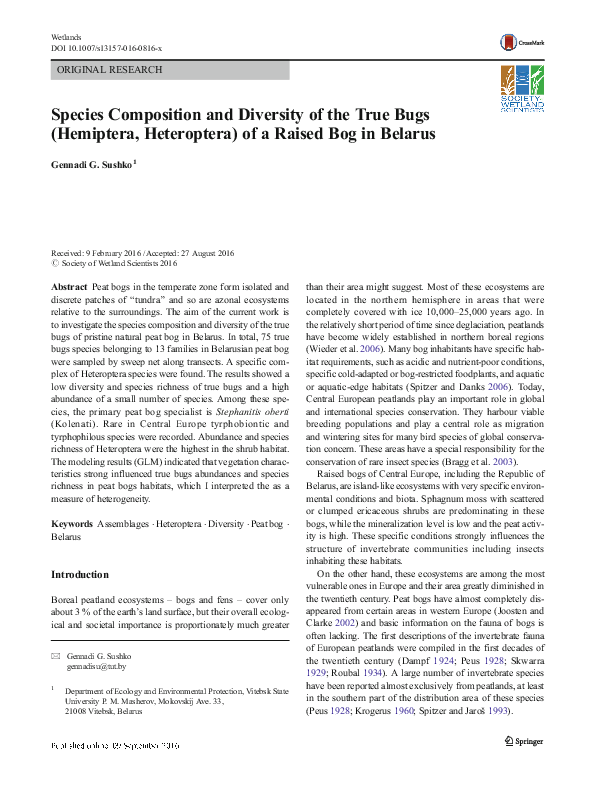(PDF) Species Composition and Diversity of the True Bugs (Hemiptera ...