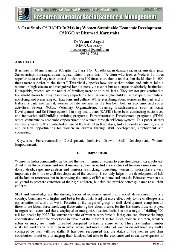 (PDF) A case study of RAPID in making women sustainable Economic ...