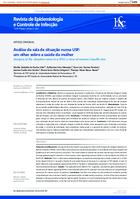 (PDF) Análise da sala de situação numa USF: um olhar sobre a saúde da ...