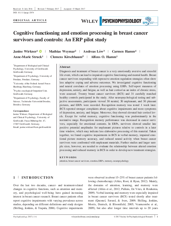 (PDF) Cognitive functioning and emotion processing in breast cancer ...