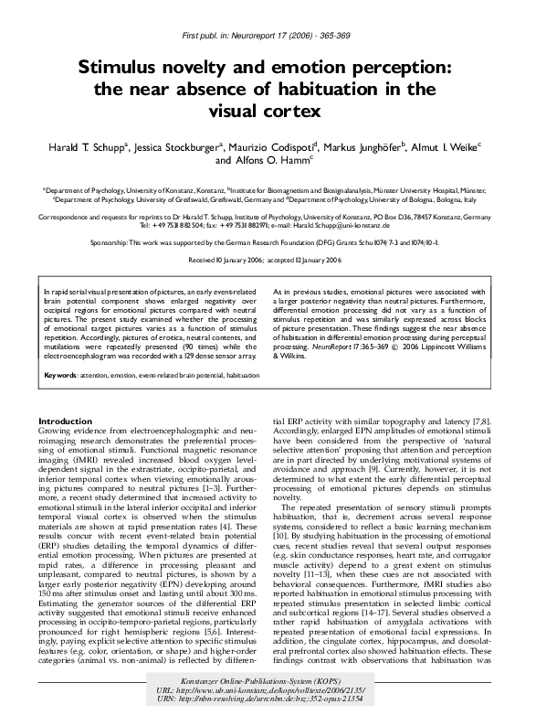 (PDF) Stimulus novelty and emotion perception: the near absence of ...