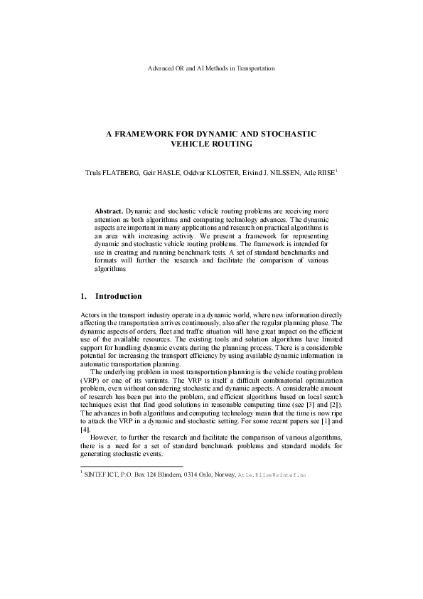 (PDF) A Framework for Dynamic and Stochastic Vehicle Routing