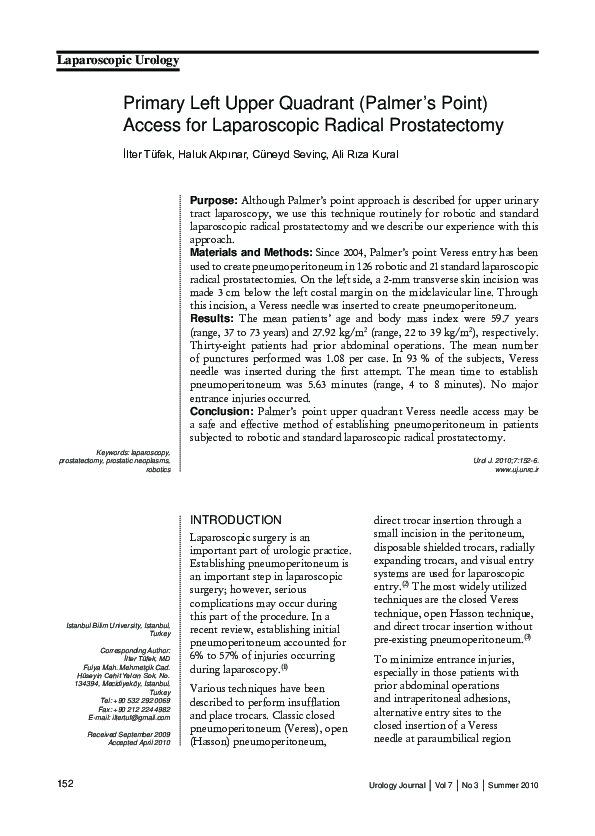 (PDF) Primary left upper quadrant (Palmer's point) access for ...