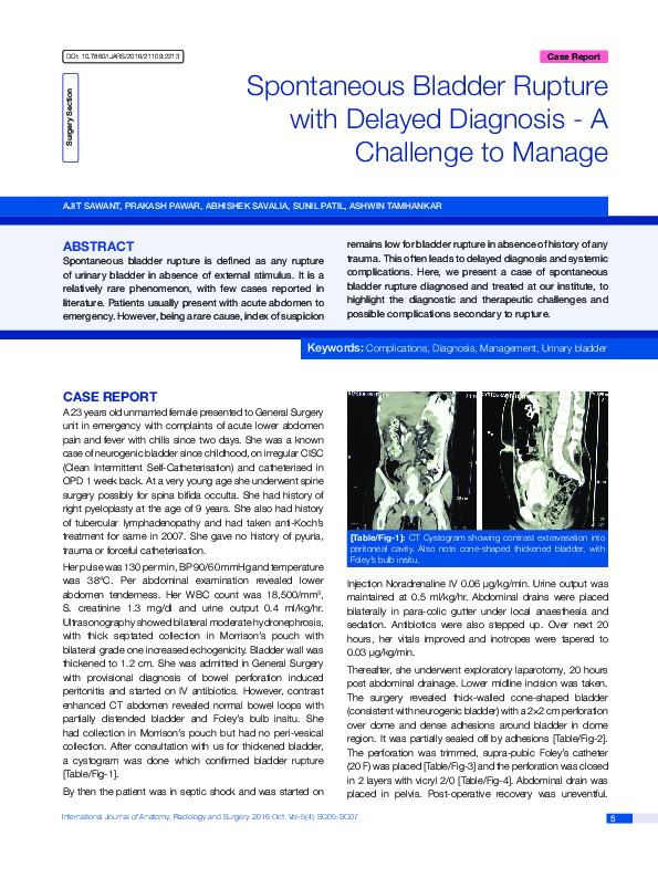 (PDF) Spontaneous Bladder Rupture with Delayed Diagnosis - A Challenge ...