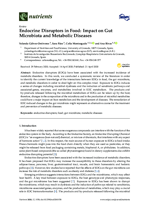 (PDF) Endocrine Disruptors in Food: Impact on Gut Microbiota and ...