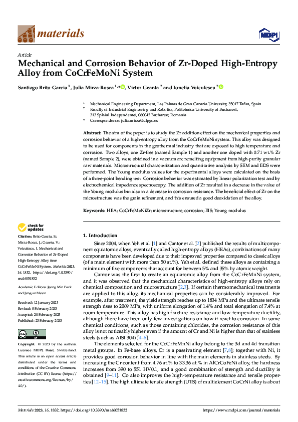 (PDF) Mechanical and Corrosion Behavior of Zr-Doped High-Entropy Alloy ...