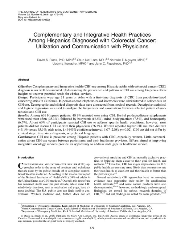 (PDF) Complementary and Integrative Health Practices Among Hispanics ...