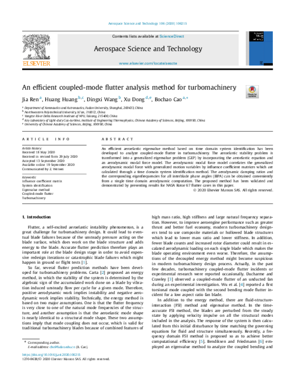 (PDF) An efficient coupled-mode flutter analysis method for turbomachinery