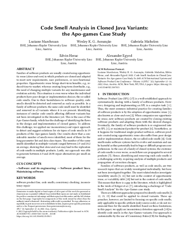 (PDF) Code smell analysis in cloned Java variants