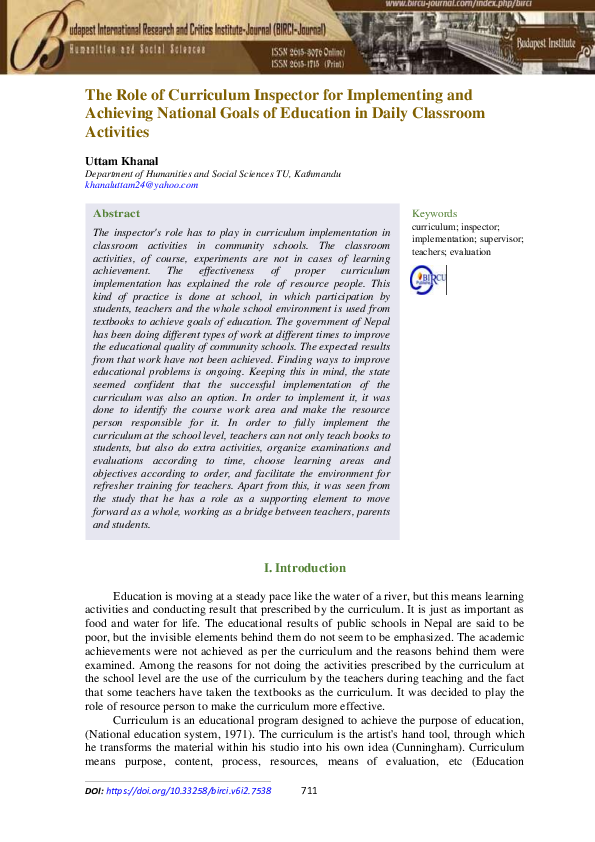  pdf the role of curriculum inspector for implementing and achieving