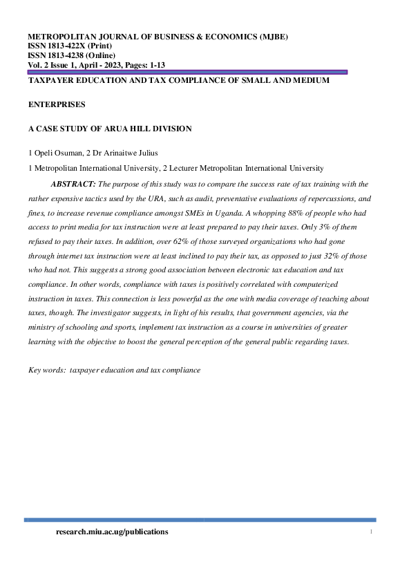 (PDF) TAXPAYER EDUCATION AND TAX COMPLIANCE OF SMALL AND MEDIUM ...