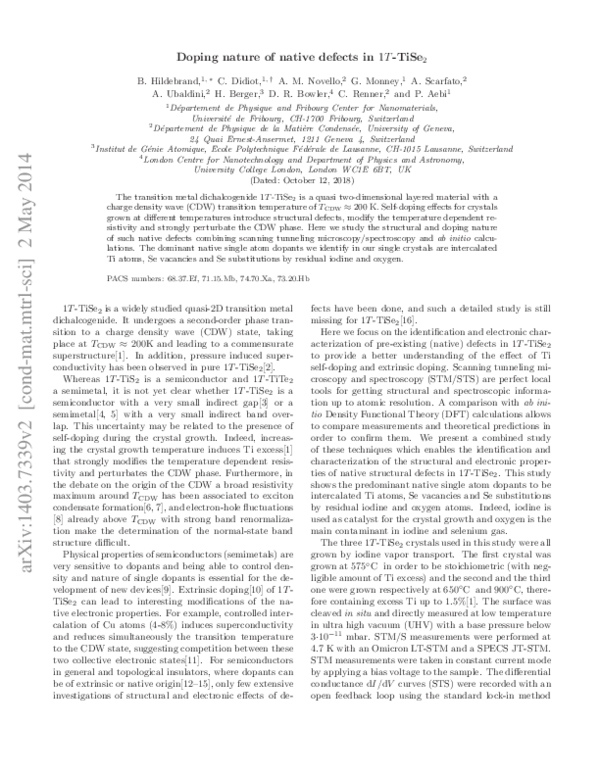 (PDF) Doping Nature of Native Defects in1T−TiSe2