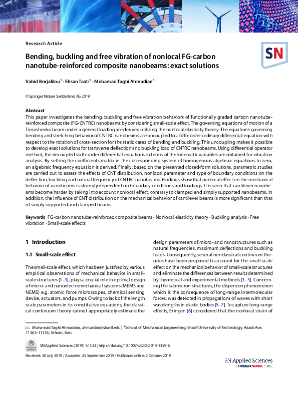 (PDF) Free vibration, bending and buckling of a FG-CNT reinforced ...