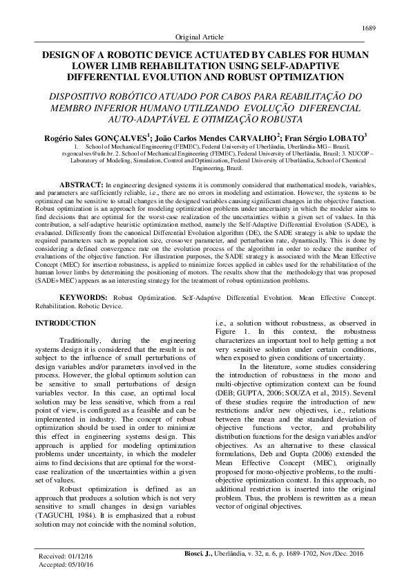 (PDF) Design of a robotic device actuated by cables for human lower ...