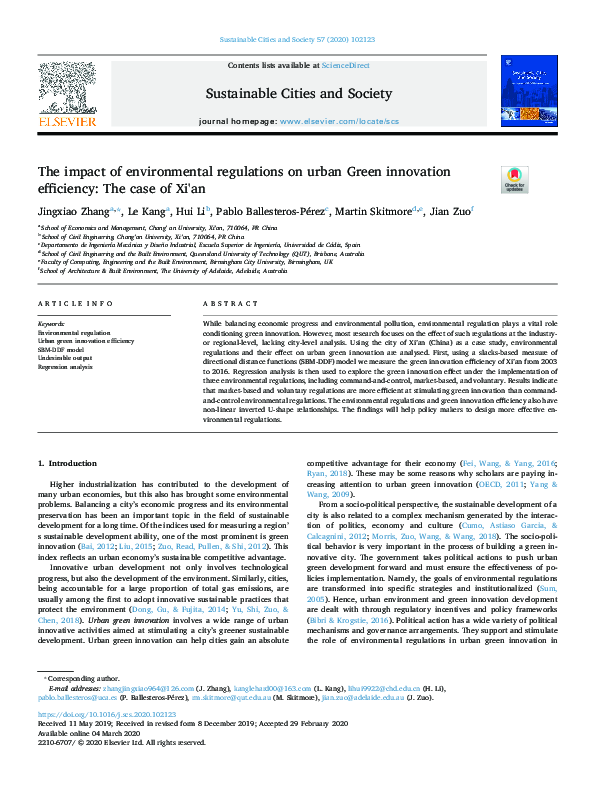 (PDF) The impact of environmental regulations on urban Green innovation ...