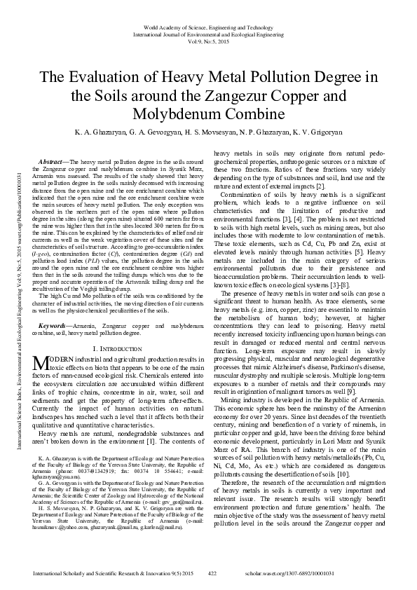 (PDF) The Evaluation Of Heavy Metal Pollution Degree In The Soils ...