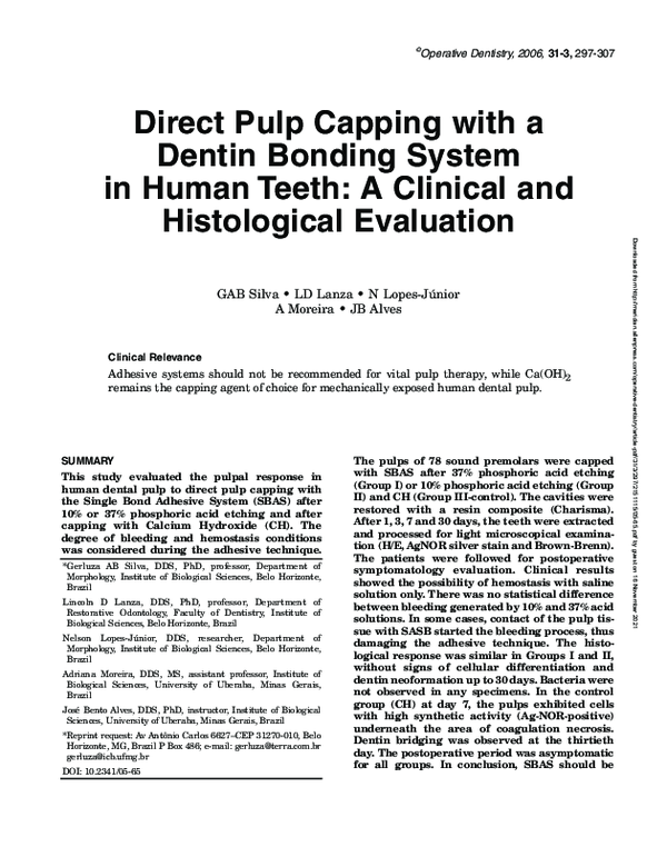 (PDF) Direct Pulp Capping with a Dentin Bonding System in Human Teeth