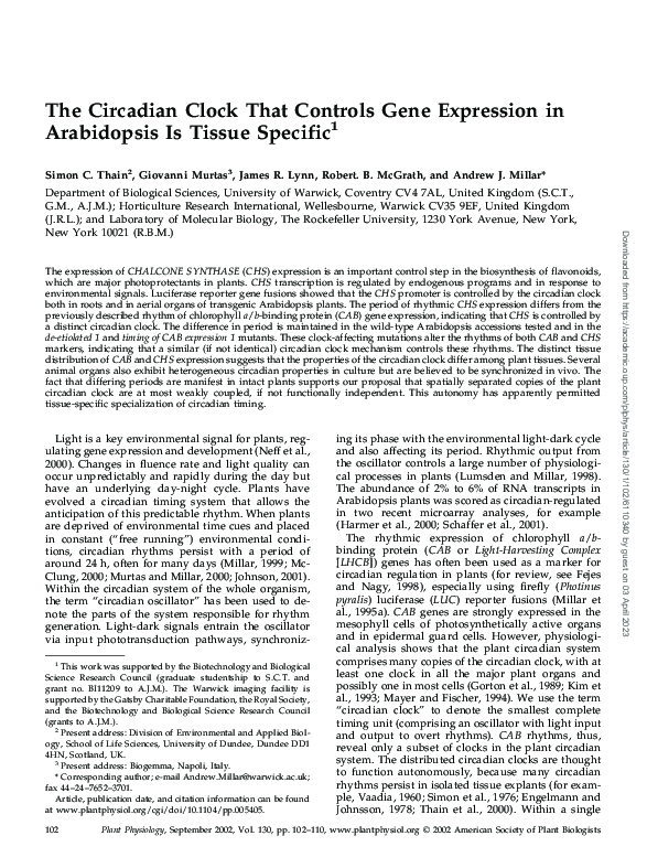 (PDF) The Circadian Clock That Controls Gene Expression in Arabidopsis ...
