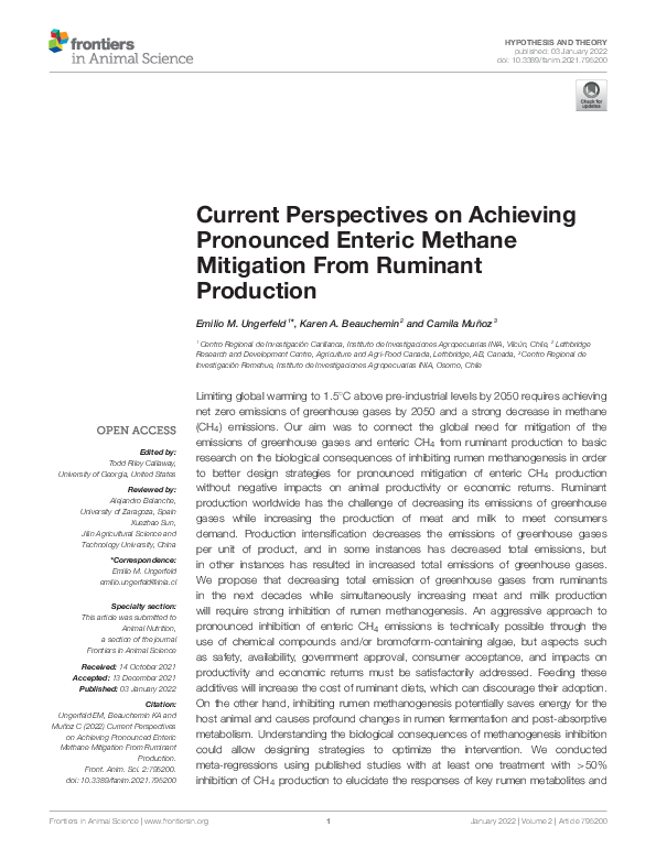 (PDF) Current Perspectives on Achieving Pronounced Enteric Methane ...