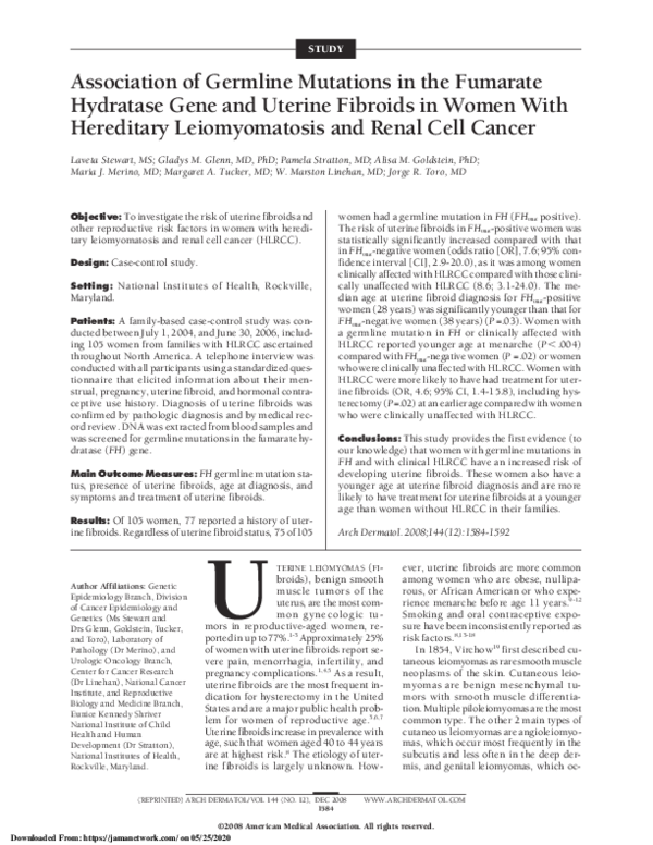 (PDF) Association of Germline Mutations in the Fumarate Hydratase Gene ...