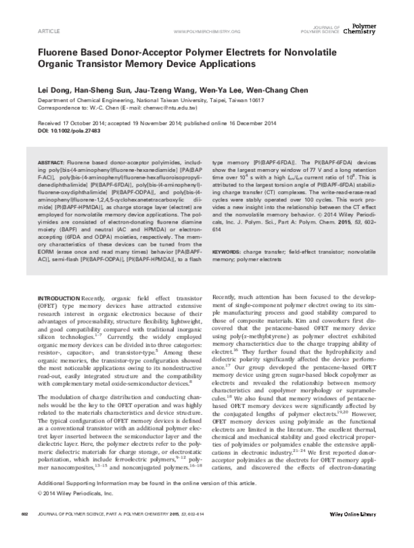 (PDF) Fluorene based donor-acceptor polymer electrets for nonvolatile ...