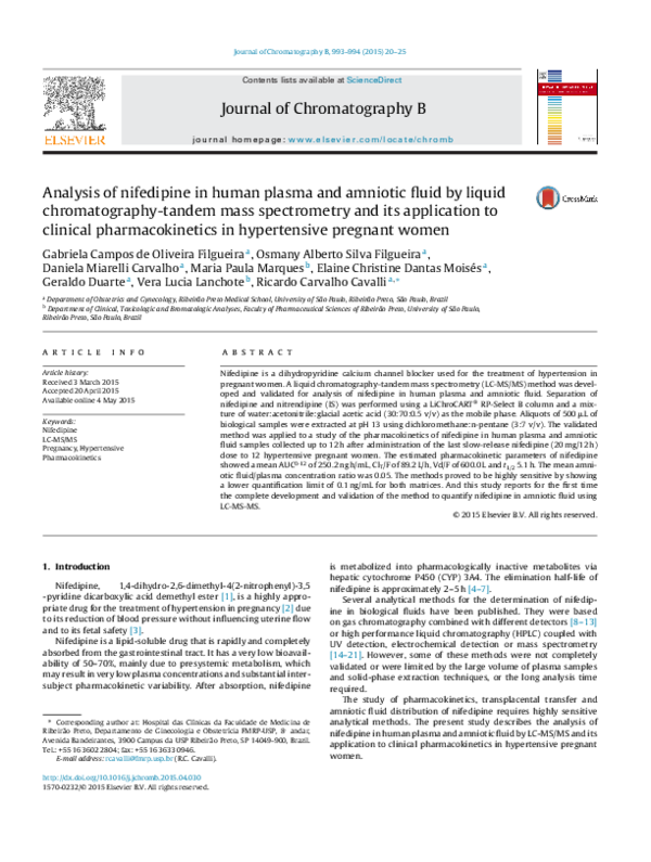 (PDF) Analysis of nifedipine in human plasma and amniotic fluid by ...
