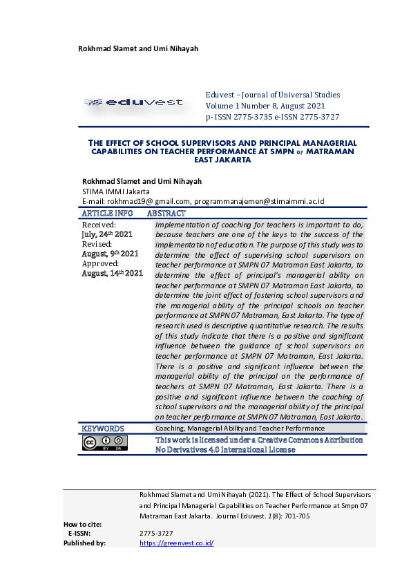 (PDF) The Effect of School Supervisors and Principal Managerial ...