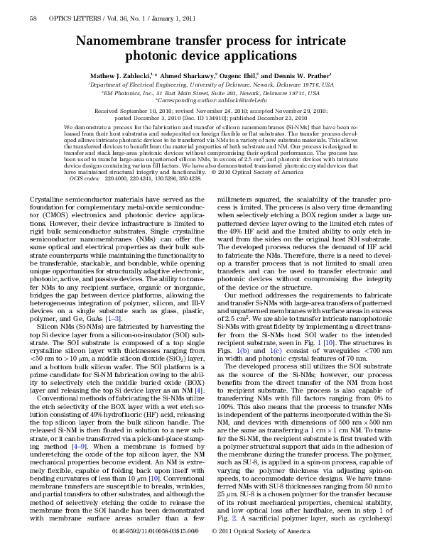 (PDF) Nanomembrane transfer process for intricate photonic device ...