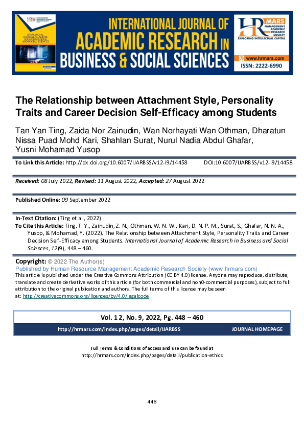 (PDF) The Relationship between Attachment Style, Personality Traits and ...