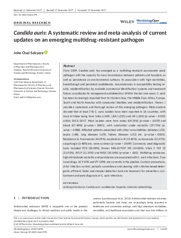 (PDF) Candida auris : A systematic review and meta-analysis of current ...