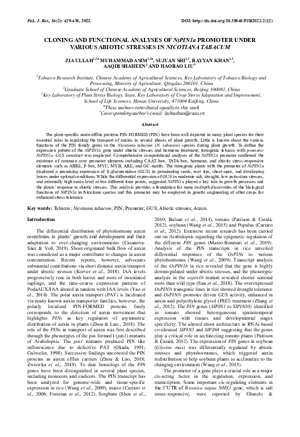 (PDF) Cloning and functional analyses of NtPIN1a promoter under various ...