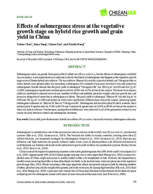 (PDF) Effects of submergence stress at the vegetative growth stage on ...