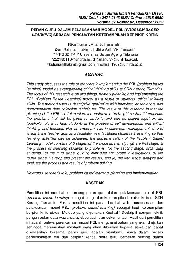 (PDF) Peran Guru Dalam Pelaksanaan Model PBL (Problem Based Learning ...