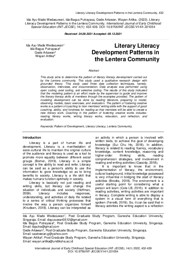 (PDF) Literary Literacy Development Patterns in the Lentera Community