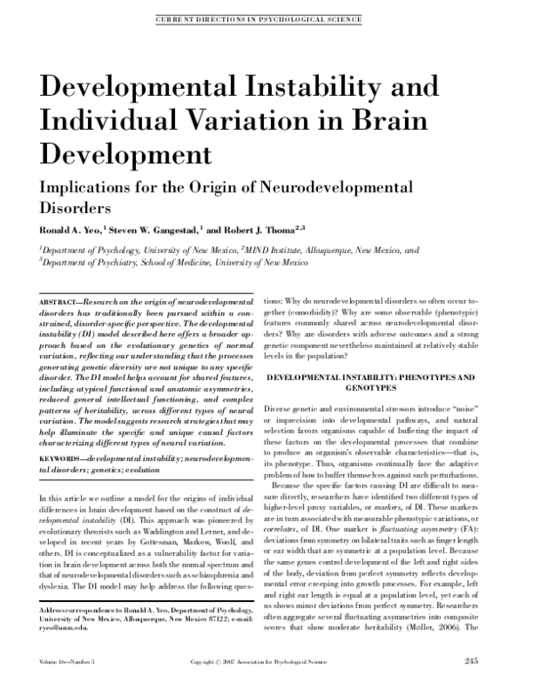 (PDF) Developmental Instability and Individual Variation in Brain ...