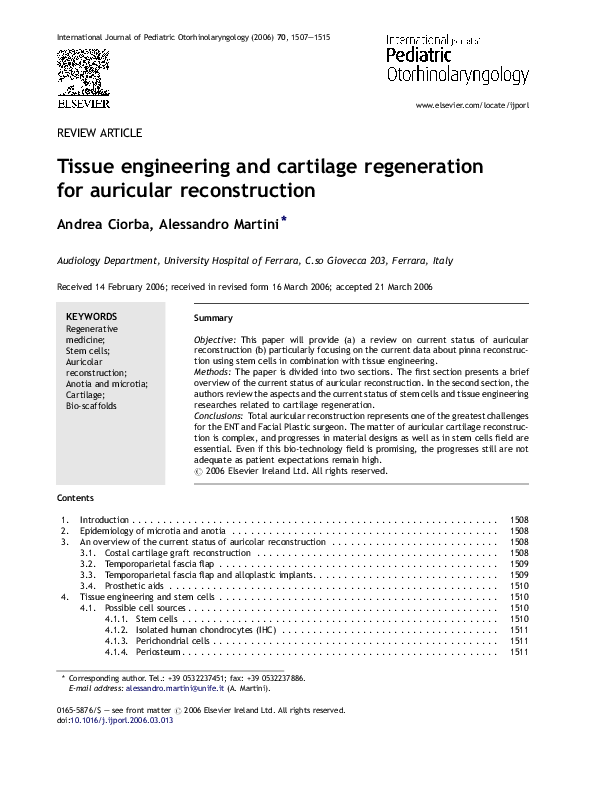 (PDF) Tissue engineering and cartilage regeneration for auricular ...