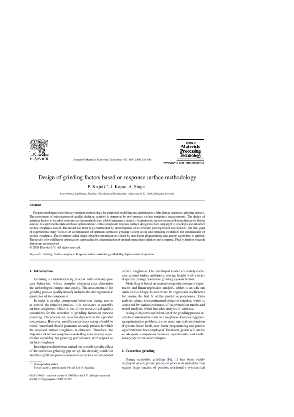 (PDF) Design of grinding factors based on response surface methodology