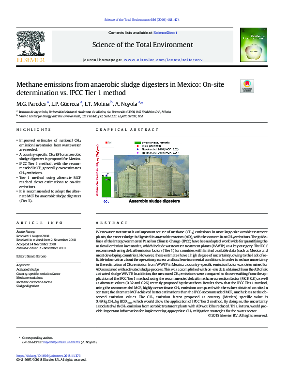 (PDF) Methane emissions from anaerobic sludge digesters in Mexico: On ...