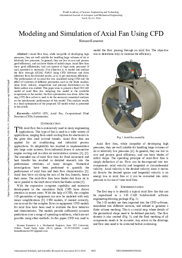 (PDF) Modeling And Simulation Of Axial Fan Using Cfd