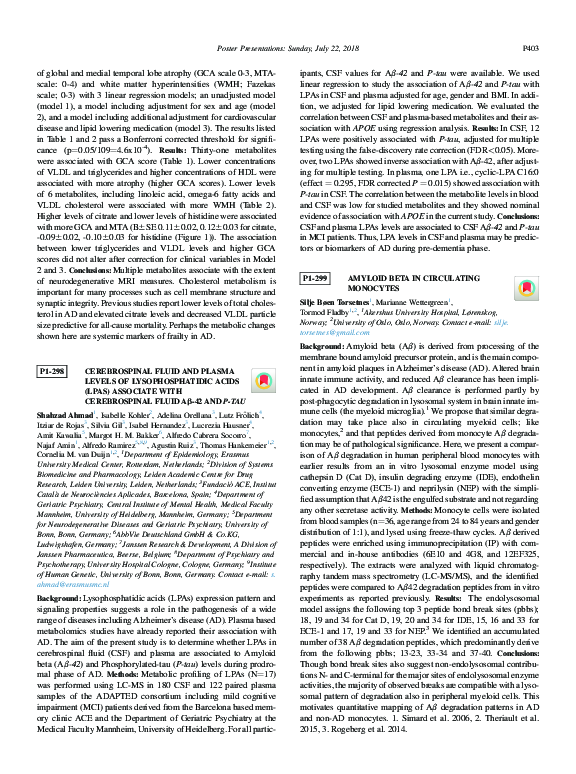 (PDF) Cerebrospinal Fluid and Plasma Levels of Lysophosphatidic Acids ...