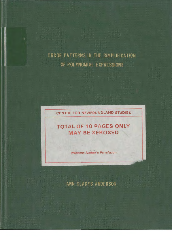 (PDF) Error patterns in the simplification of polynomial expressions