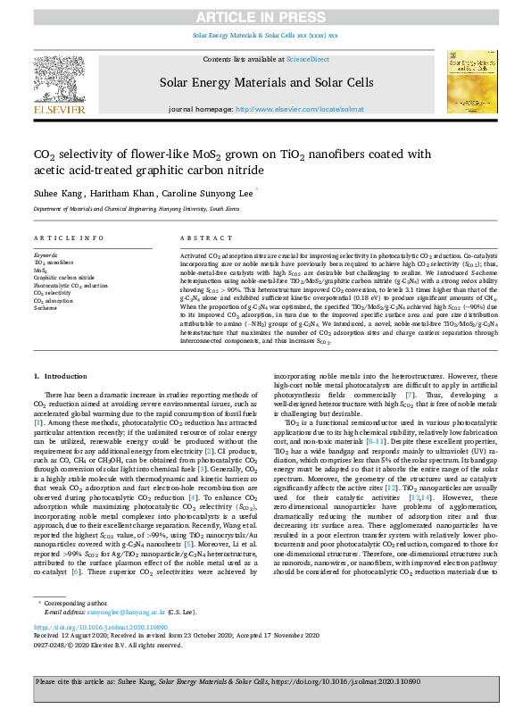 (PDF) CO2 selectivity of flower-like MoS2 grown on TiO2 nanofibers ...