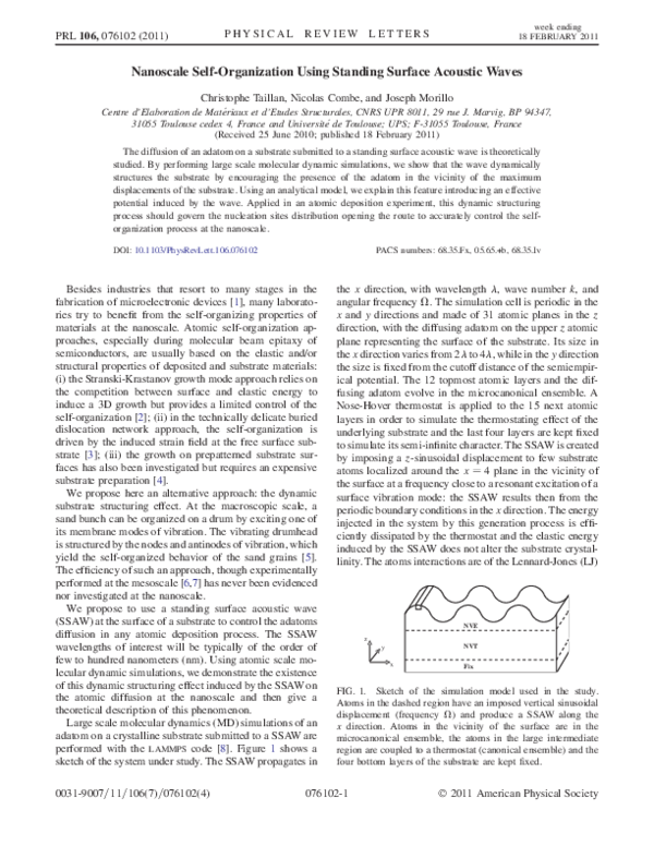 (PDF) Nanoscale Self-Organization Using Standing Surface Acoustic Waves